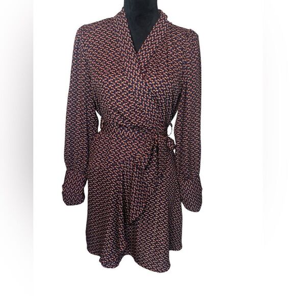 Q2 HANNAHLISA GEOMETRIC PRINTED WRAP DRESS *Perfect for work or a party! SIZE S - Picture 3 of 13